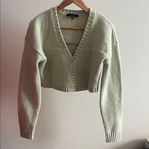 Blue Blush Cropped V-Neck Cardigan in Light Sage